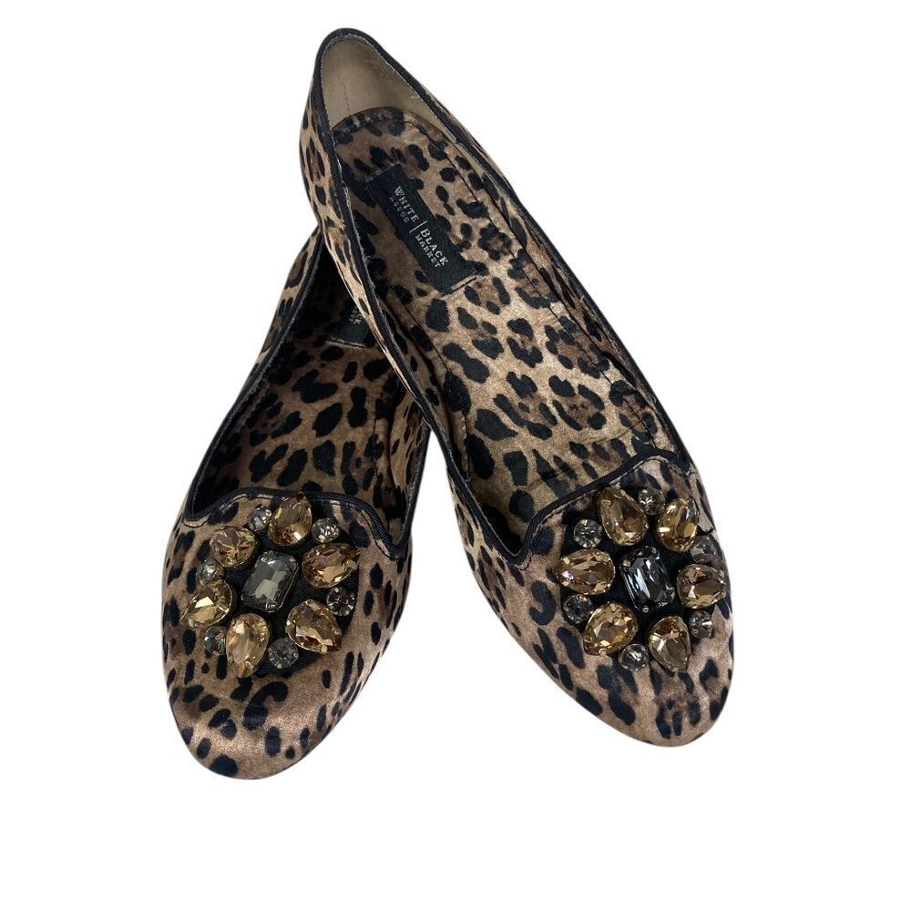 WHBM Ballet flats 7 M leopard orint with large rhinestone accents